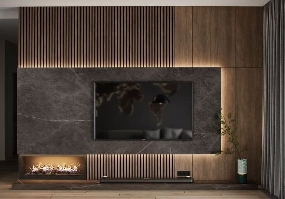 تصميم شاشة تلفاز مع حجر طبيعي